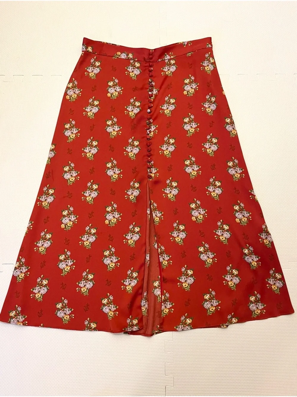Zara Floral Midi Skirt Button Front Slit A-Line Size XL - Picture 3 of 12